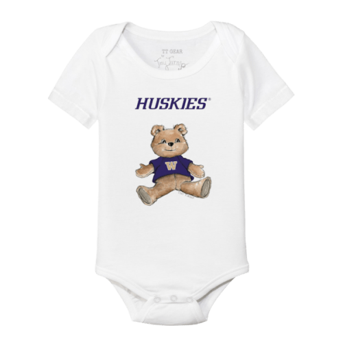 Infant White Washington Huskies Teddy Bear Bodysuit
