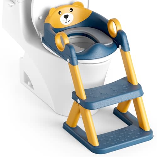 Rabb 1st Potty Training Seat, Upgrade Toddler Toilet Seat for Kids Boys Girls, 2 in 1 Potty Training Toilet for Kids, Splash Guard Anti-Slip Pad Step Stool(Upgraded Cushion)