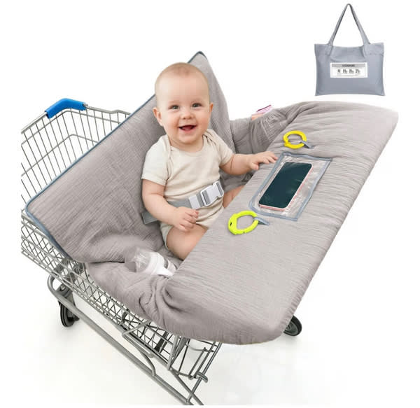 BeBeJoJo Muslin Shopping Cart Cover for Baby Soft & Breathable High Chair Covers for Restaurant Seat Grocery Cart Cover with Storage Pocket Machine Washable for Infant Toddler Boy Girl, Sage Green : Baby
