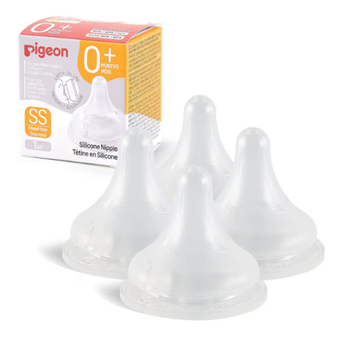 Pigeon Silicone Nipple (SS) with Latch-On Line, Natural Feel, 0+ Months, 4 Counts