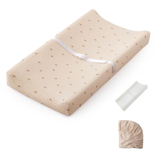 Blissful Diary Muslin Baby Changing Pad with Waterproof Lining Foam, Diaper Changing Table Pad with Cover for Dressers (Sunshine, Rectangular)