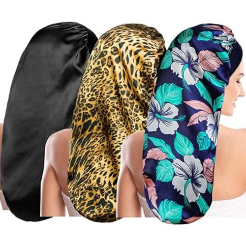 3 Pieces Long Satin Sleep Bonnet for Hair Care, Women Hair Bonnets Silky Braids Sleeping Caps Night Cap for Curly Hair