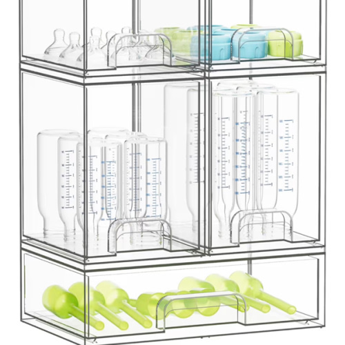 SpaceAid Bottle Storage Organizer Baby - Acrylic Bottles Station Organizer Container, Stackable Clear Drawers for Countertop, Vanity, Bathroom, Cabinet, Pantry Organization, 5 Pack, 2S2M1L, 15.4" H