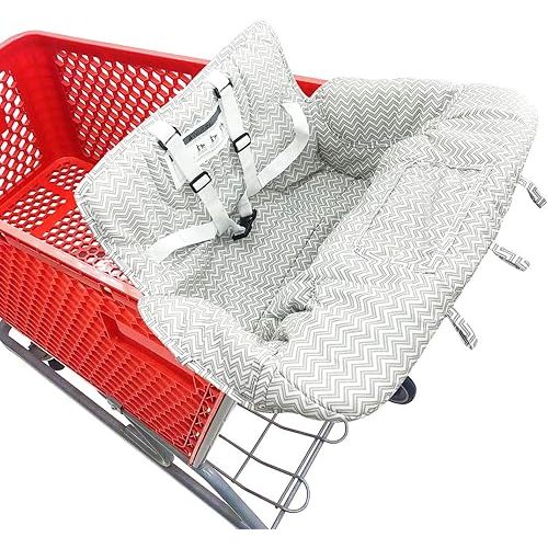 Portable 2-in-1 Shopping Cart & High Chair Covers for Babies, Kids, Infants, Toddlers | Universal Size with Free Carry Bag (Gray Chevron)