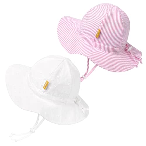 Baby Girl Sun Hat with UPF 50+ Outdoor Adjustable Toddler Beach Hat with Wide Brim Bucket Hats for Kids