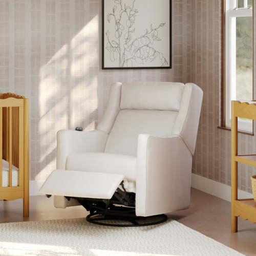 Deluxe Power Recliner and Swivel Glider with Heat and Massage - Eco-Performance Fabric: Performance Cream Eco-Weave