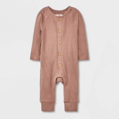 Grayson Collective Baby Ribbed Long Sleeve Jumpsuit - Brown, Size: 12M