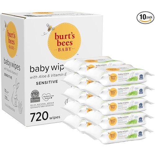 Burt’s Bees Baby Wipes, Unscented Natural for Sensitive Skin with Aloe and Vitamin E - 72 Baby Wipes – 10 Pack