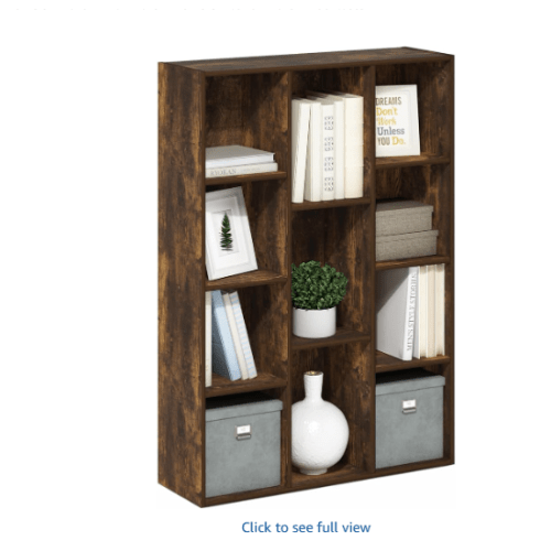 Furinno LUDER Book Shelf, 11-Cube Bookshelf, Reversible Bookcase, 9.4 x 29.1 x 41.7, Easy Assembly, for Living Room, Bedroom, Home Office, Amber Pine