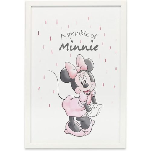 Open Road Brands Disney Minnie Mouse Sprinkle of Minnie Framed Wood Wall Decor - Large Adorable Minnie Mouse Picture for Home - Pink/White
