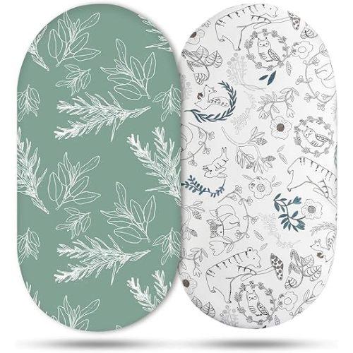 Bassinet Sheets, Bassinet Sheets for Baby Boy and Girl, Bassinet Sheet Neutral, Fit for Rectangle, Round, Oval, Hourglass Mattress, Flexible for Different Bassinet Pad/Mattress 2 Pack
