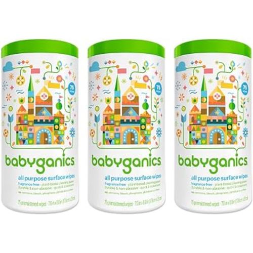 BabyGanics All-Purpose Surface Wipes, Unscented, 75 Count (Pack of 3)