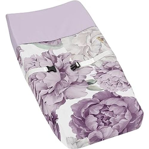Sweet Jojo Designs Lavender Purple Boho Shabby Chic Floral Girl Baby Changing Pad Cover Infant Newborn Diaper Table Change Mat Sheet Lilac Violet Ivory Bohemian Vintage Garden Watercolor Flower Nature