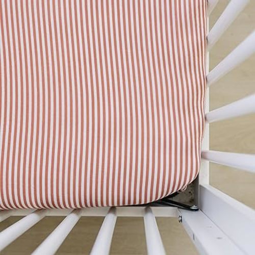 Pink Stripes Muslin Crib Sheet by Mebie Baby, Soft and Breathable Bed Sheets for Babies, Modern Neutral Bedding for Cribs, Standard Crib Mattress Fitted Sheet, Great for Boy or Girl Room