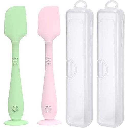 2 Pack Diaper Cream Spatula with Hygienic Travel Case, Butt Spatula Baby with Suction Base, Baby Butt Paste Spatula, Soft Silicone Diaper Rash Cream Applicator Large Size (Green & Pink)