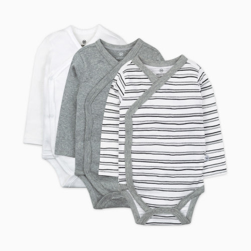 Honest Baby Clothing 3-Pack Organic Cotton Long Sleeve Side Snap Bodysuits - Sketchy Stripe, 3-6 M