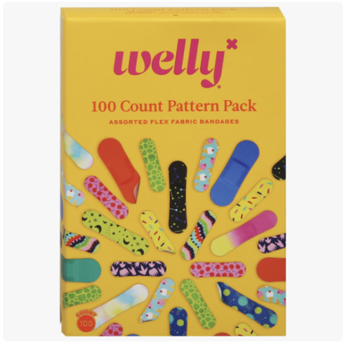 Welly Bravery Badge Value Pack | Adhesive Flexible Fabric Bandages | Assorted Shapes and Patterns for Minor Cuts, Scrapes, and Wounds - 100 Count