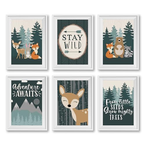 Hadley Designs 6 Adventure Nursery Wall Decor - Reversible Unframed Baby Boy Nursery Decor, Mountain Decors for Boys Room, Adventure Wall Decors, Mountain Prints for Kids, Made in USA