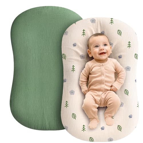 Muslin Baby Lounger Cover - 2 Pack Organic Cotton Baby Pillow Lounger Cover for Newborn - Soft and Breathable Infant Pillow Lounger Cover - Covers Only