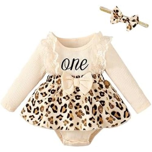 Shalofer Baby Girl First Birthday Outfit 1st Birthday Outfit Gril Leopard Birthday Bodysuit with Headband
