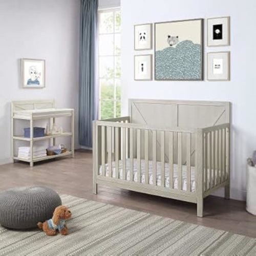 Pvillez Crib, Baby Cribs 4 in 1 Convertible, Natural Wood Baby Crib, Baby Bed, Cribs for Babies, Greenguard Gold Certified