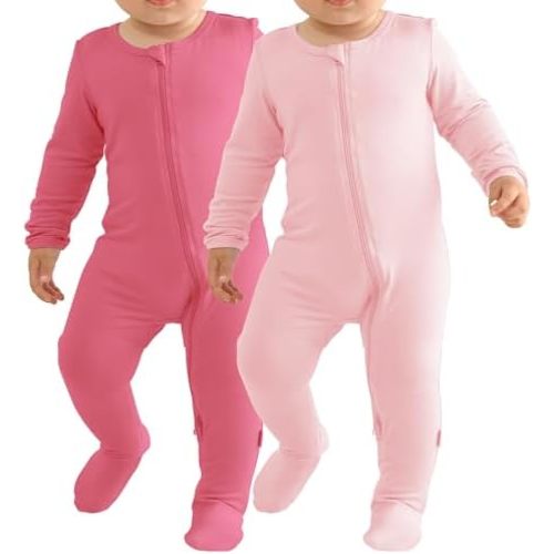 Baby Bamboo Rayon Romper Infant Footies Long Sleeve Double Zipper Outfits 2-Pack One-Piece Jumpsuits