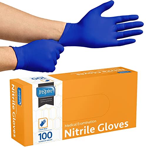 Inspire Black Nitrile Disposable Gloves | 4.5 Nitrile Safety Medical Exam Cooking Cleaning Disposable Black Gloves (Blue - Box of 100, Large)