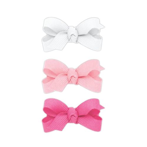 Wee Ones Girls' Three Pack of Grosgrain Bows with Knot Wrap on a WeeStay Hair Clip, Baby, Wht, Lpk, Hpk