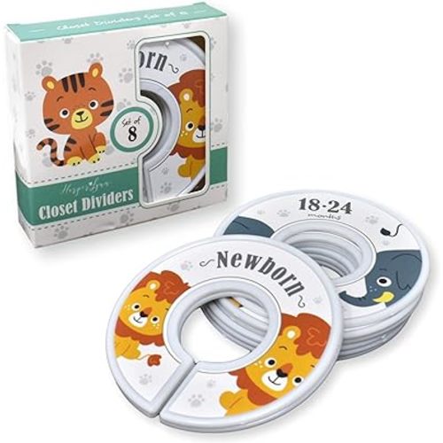 HarperLynn Baby Closet Dividers - Set of 8 Jungle Safari Nursery Clothes Organizers - Size Newborn Infant to Toddler - Elephant Lion Giraffe Zebra Designs