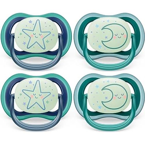 Philips Avent Ultra Air Pacifier - 4 x Light, Breathable Glow-in-The-Dark Baby Pacifiers for Babies Aged 6-18 Months, BPA Free with Sterilizer Carry Case, SCF376/08