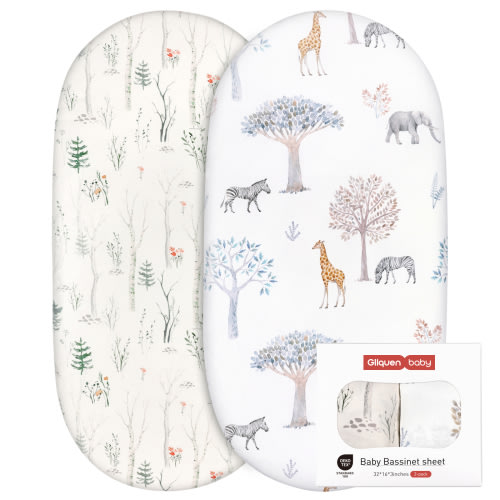 Gllquen Baby Bassinet Sheets Set Breathable Cozy Fitted Mattress Sheet for Baby Boy Girls 32"x 16", Forest & Animals