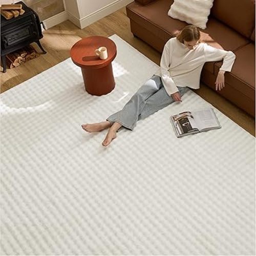 Bedsure 3x5 Fluffy Area Rugs for Living Room, Machine Washable Rugs, Non-Slip Backing, Non-Shedding, Pet Friendly Throw Rug for Bedroom Dining Room, Coconut White