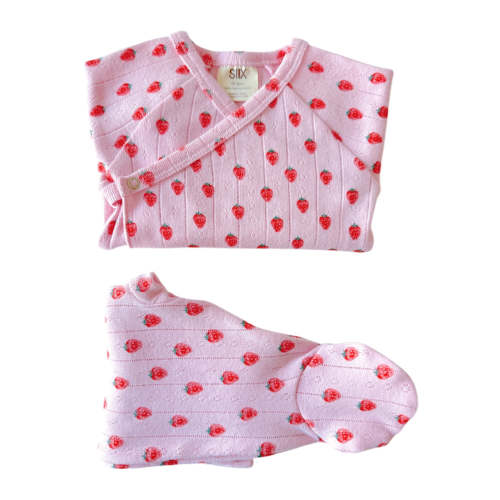 Pink Strawberry / Organic Pointelle Newborn Set
