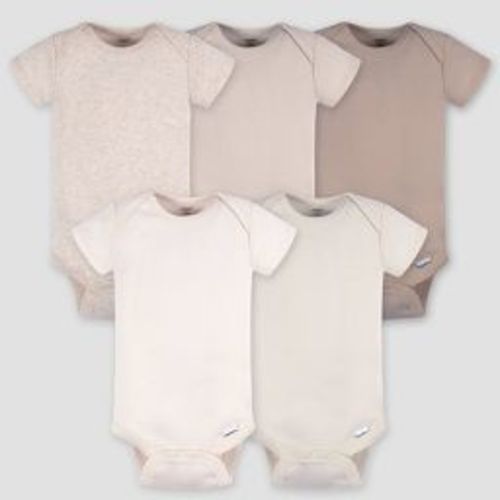 Gerber Baby 5pk Tonal Short Sleeve Bodysuit - Brown 3-6M: Cotton Knit Pullover with Crotch Snap, Machine Washable