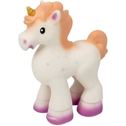 Nuby Penny The Unicorn Super Soft Teether Toy with Squeaker, 100% Natural Rubber