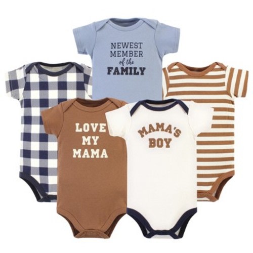 Hudson Baby Infant Boy Cotton Bodysuits, Brown Navy Mamas Boy 5-Pack, Size: newborn