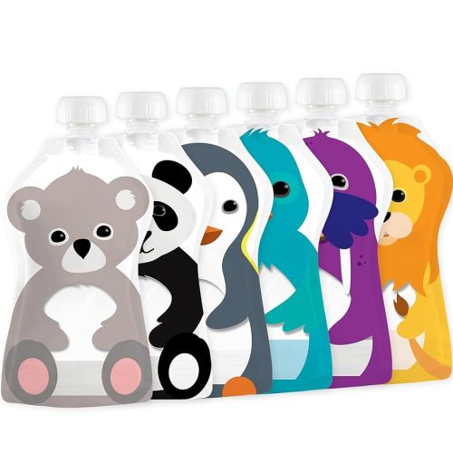 Squooshi Reusable Baby Food Pouches for Toddlers | BPA Free Plastic, Food Safe, Freezer Safe | Refillable for Applesauce Yogurt & Puree Squeeze Pouch | 6 Pack | 3.4 oz