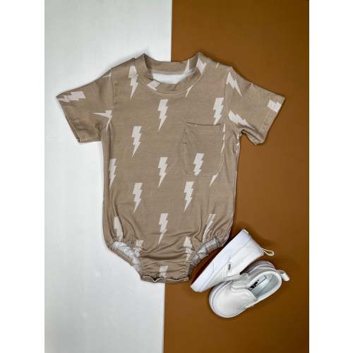 Tan Bolts Bubble Romper (FINAL SALE)