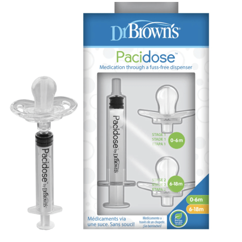 Dr. Brown's PaciDose Liquid Medicine Pacifier with Syringe - Two Stages - 0-6m and 6-18m - 2-Pack