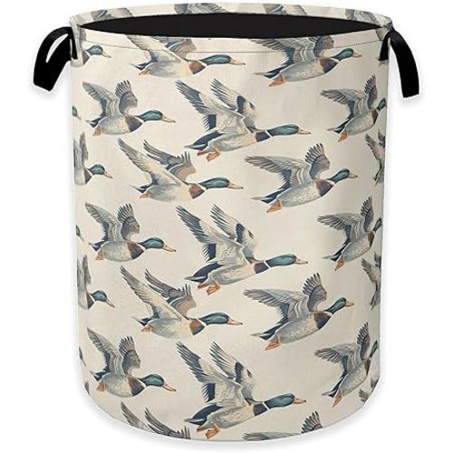 Vintage Mallard Duck Laundry Basket,Rustic Farmhouse Clothes Hamper,Oxford Cloth Collapsible Nursery Hamper Storage Organization for Bedroom,Bathroom,Office,College Dorms,16x20 Inch