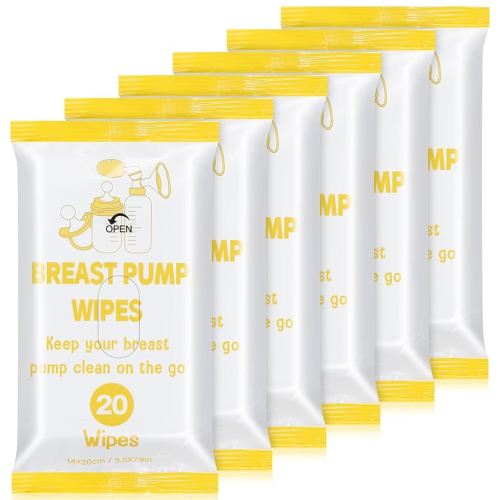 6 Pack 120 Count Breast Pump Wipes Quick Clean and Irritant Free Resealable Convenient Breast Pump Cleaning Wipes Hygienic Breastfeeding Supplies(Yellow)