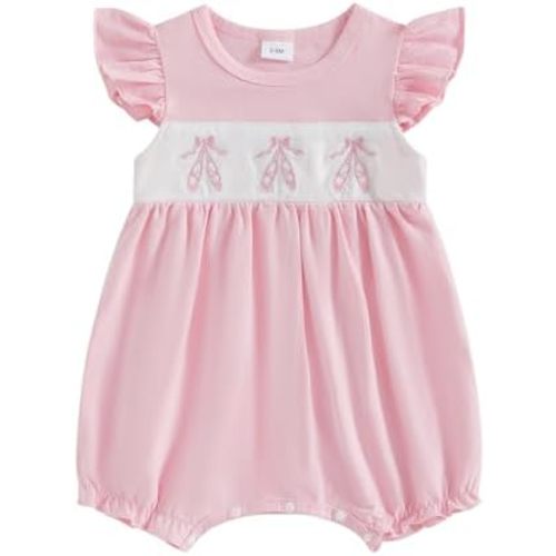 MoZiKQin Baby Girl Summer Romper Boutique Bow Embroidery Ruffle Sleeve Jumpsuit Cute Clothes for Newborn Toddler