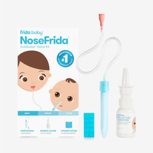 Frida Baby Saline Kit, Includes NoseFrida Nasal Aspirator for Baby, Baby Nose Sucker, Saline Nasal Spray for Babies with 10 Extra Hygiene Filters, Nasal Spray Decongestant, 0.68 fl oz