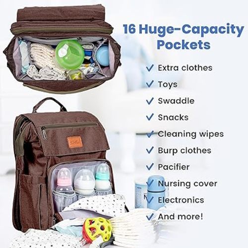 PILLANI Baby Diaper Bag Backpack - Large Bag for Boys & Girls, Waterproof Diaper Backpack - Travel Diaper Bags w/Changing Pad, Baby Registry Search & Shower Gifts - Essentials Must Haves Newborn Stuff