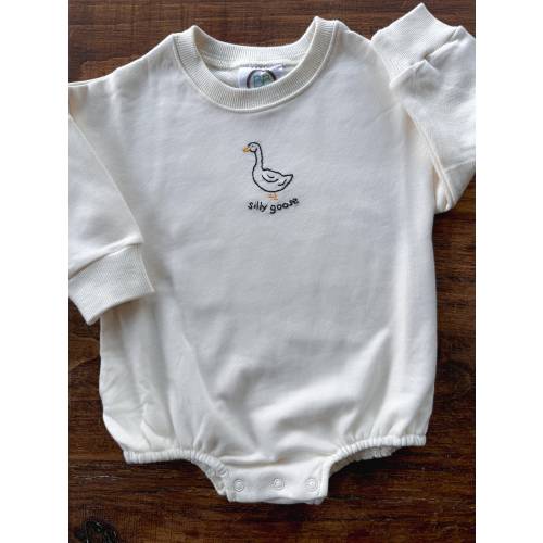 Baby Bubble Romper Hand Embroidery &quot;Silly Goose&quot;