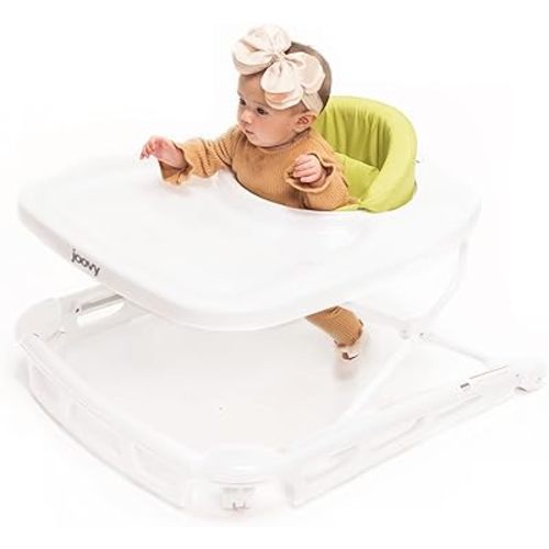 Joovy Spoon Baby Walker & Activity Center Featuring Three Adjustable Heights, Extra-Large Tray, and 30 lb Weight Capacity - JPMA Safety Certified, Greenie
