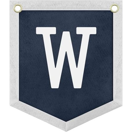 Handmade Felt Alphabet Pennant Banner for Nursery Room Decor - Navy Blue & Beige Educational Wall Hanging for Kids Room 11.8 x 13.8 Inches (W)