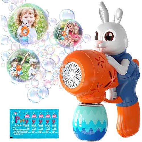 Easter Toys-Bunny Bubble Machine for Kids,Easter Eggs,Automatic Bubble Maker Blower Machine for Toddlers,Bubble Blaster, Birthday Gifts for Age 3+ Years Old Boys Girls(Blue)