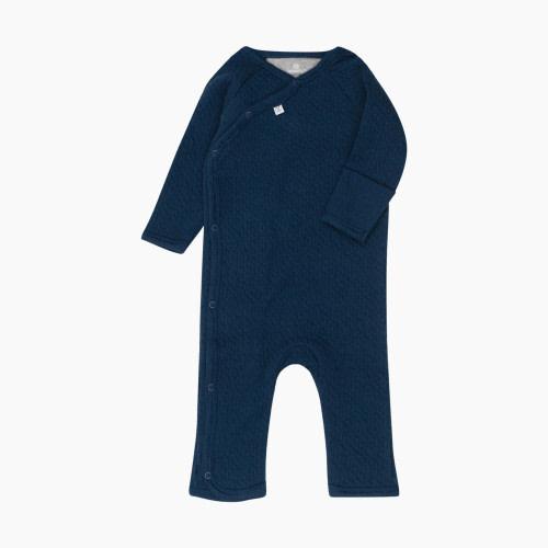 Honest Baby Clothing Organic Cotton Matelasse Side Snap Coverall - Navy, 6-9 M