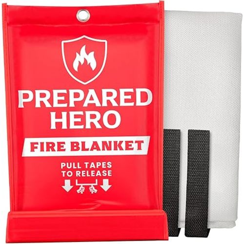 Prepared Hero Emergency Fire Blanket - 1 Pack - Fire Suppression Blanket for Kitchen, 40” x 40” Fire Blanket for Home, Fiberglass Fire Blanket